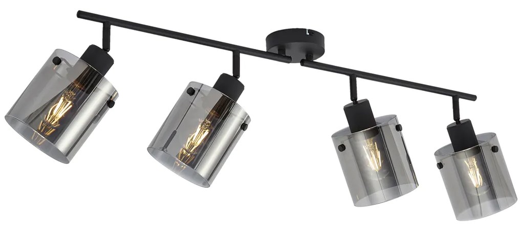 Designerski reflektor sufitowy czarny z przydymionym szkłem 4-punktowy - Domo