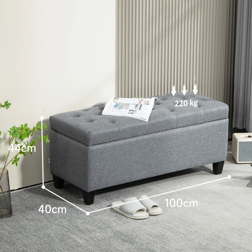 HOMCOM ławka tapicerowana z pojemnikiem na buty do przedpokoju tkanina poliestrowa drewno jasnoszary 100x40x44 cm | Aosom PL