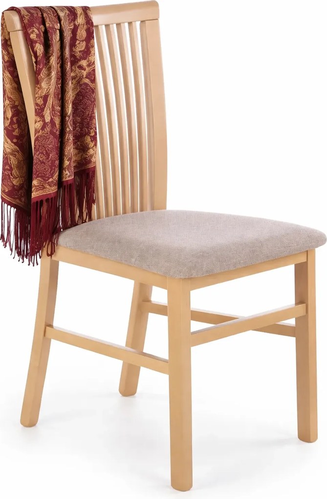 Drewniane krzesło kuchenne tapicerowane dąb sonoma + ciemny beż K9-C69