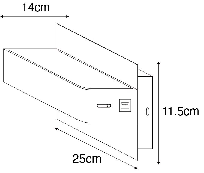 Nowoczesna lampa ścienna czarna w komplecie z LED, USB i przełącznikiem - Ted