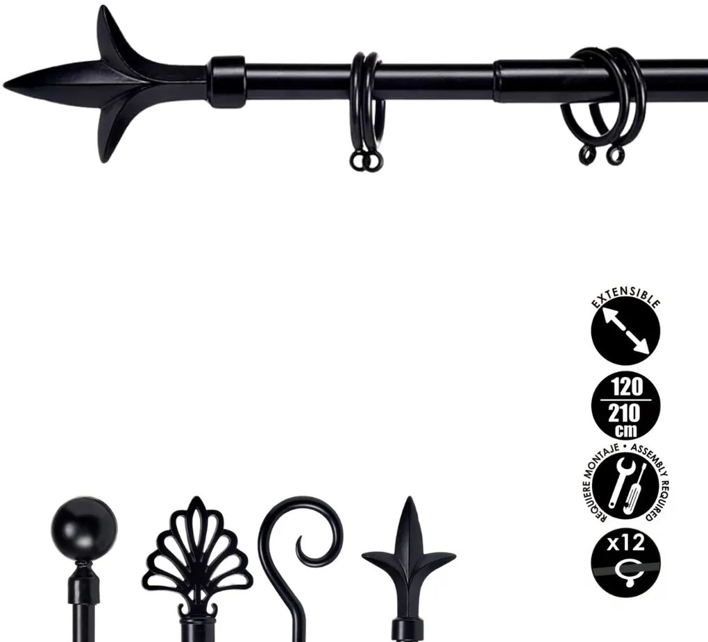 Czarny metalowy karnisz VALANCE TRIDE 120-210 cm