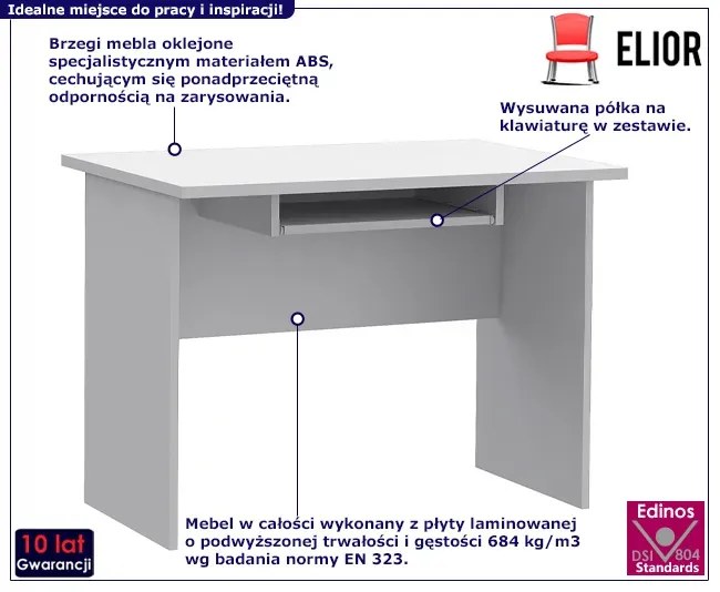 Białe minimalistyczne biurko do komputera 100 cm - Madris