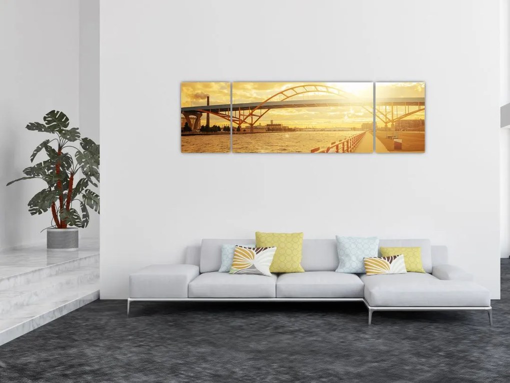 Obraz mostu z zachodem słońca (170x50 cm)