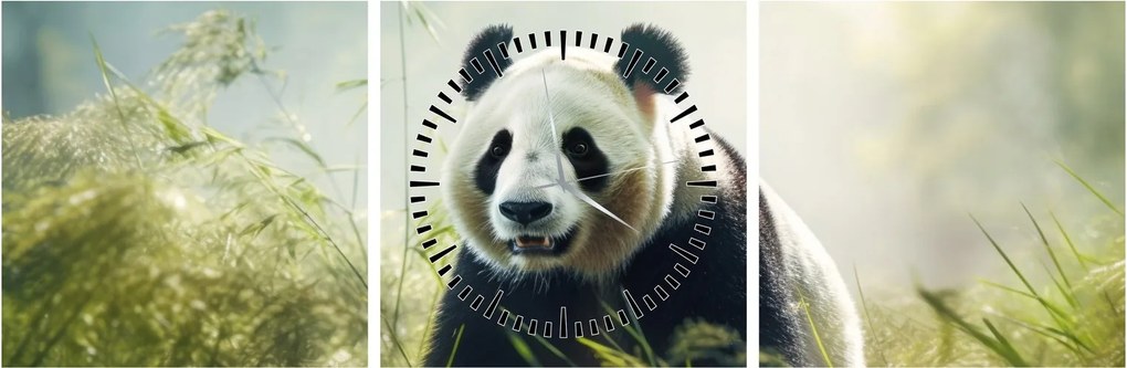 Obraz - Panda (z zegarem) (90x30 cm)