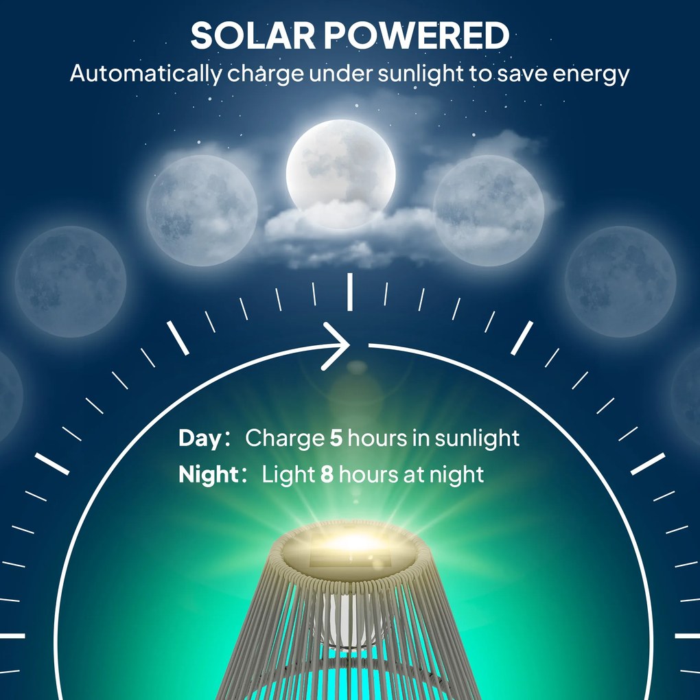 Outsunny Lampa solarna na stojaku Rattan z czujnikiem światła 25 LED Ø33 x 135 cm