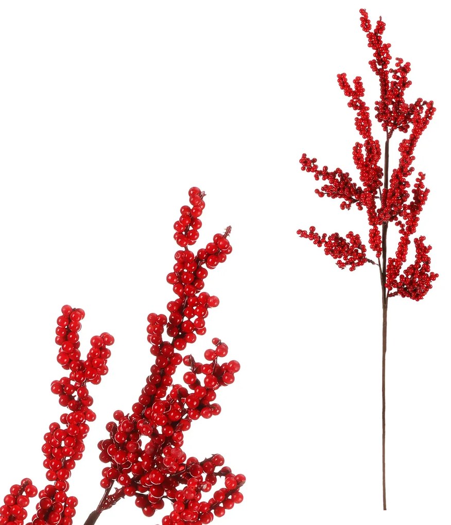 Zestaw sztucznych gałązek Czerwone drobne jagody, 2 szt., 70 cm