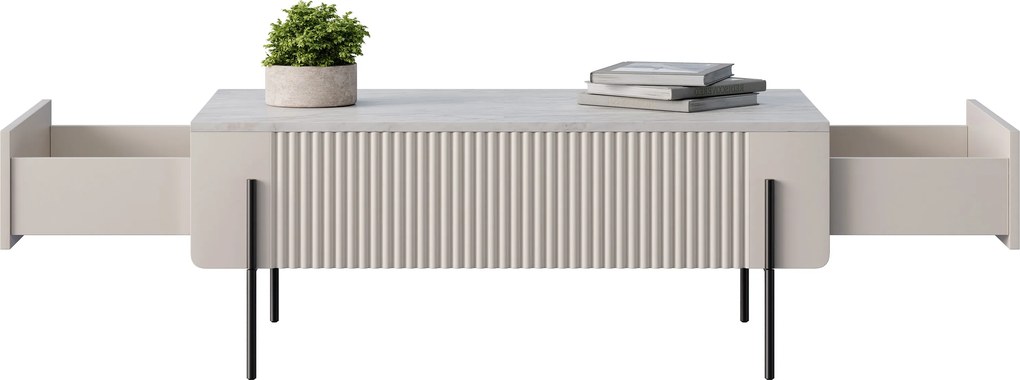 Stolik kawowy z szufladami Malmi 100 cm - kaszmir / crema bianca / czarne nóżki