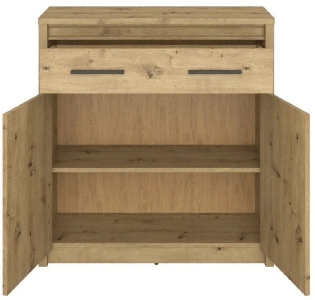 Komoda Dwudrzwiowa z Szufladą Drewniana do Sypialni OPIA 87 cm Dąb Artisan Klasyczna