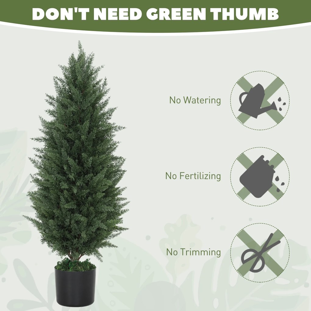 HOMCOM Zestaw 2 Sztucznych Cyprysów, Drzewka Sztuczne z 831 Liśćmi, z Cementową Doniczką, Odporny na UV, Sztuczna Roślina, 90 cm, Zielony