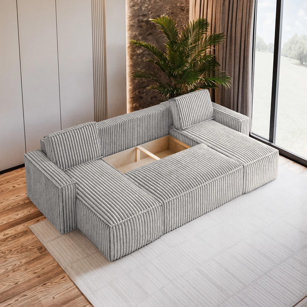 Masseno Narożnik PESANO z funkcją spania i pojemnikiem na pościel Narozniki U, Rozkładana sofa - Jasnoszary, TILIA 86