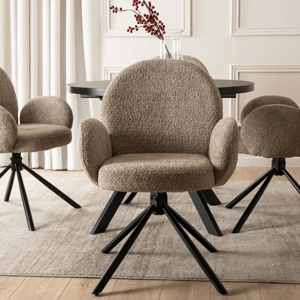 Krzesło Tapicerowane Obrotowe do Salonu MUSSO Brązowe Nowoczesne