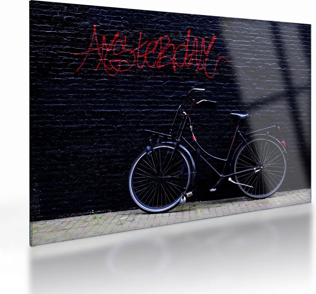 Obraz na szkle roweru w Amsterdamie (70x50 cm)