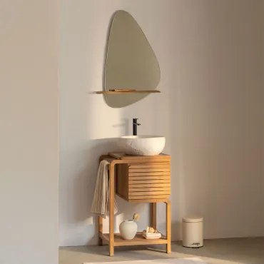 Zestaw Mebli Łazienkowych Z Drewna Tekowego Bradley Nieregularna Z Biały Cementu ↔︎40 Cm Fedro - Sklum