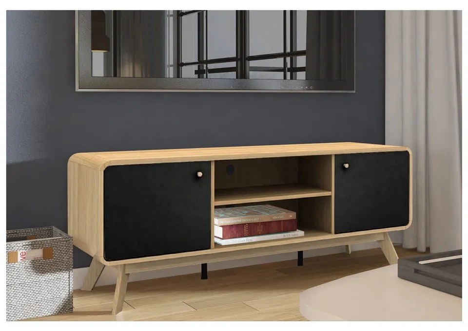 Czarna szafka pod TV w dekorze dębu 140x53 cm Cassie – Støraa