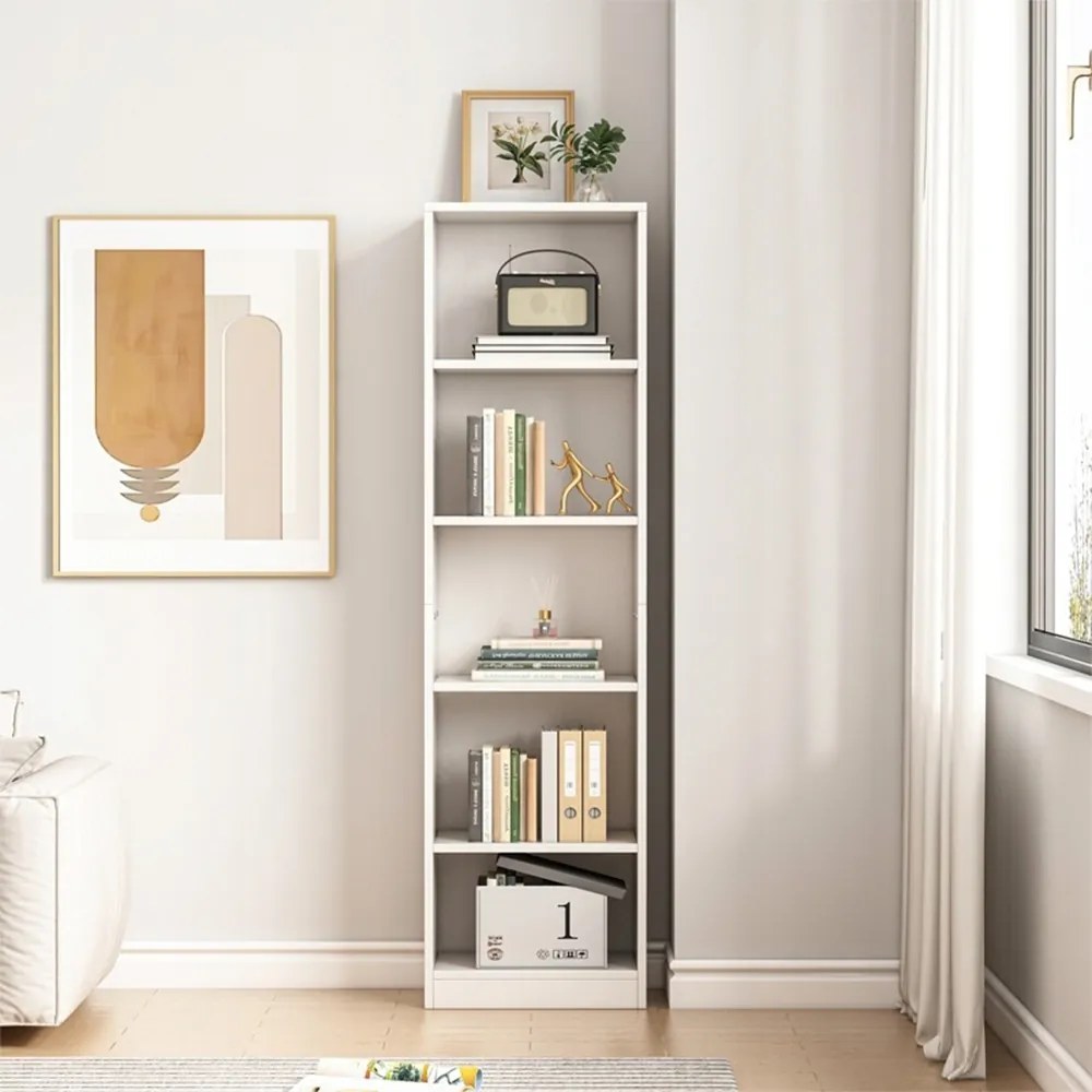 Biała szafka z półkami – 50 x 182 x 30 cm | nowoczesne miejsce do przechowywania książek, dekoracji i dokumentów