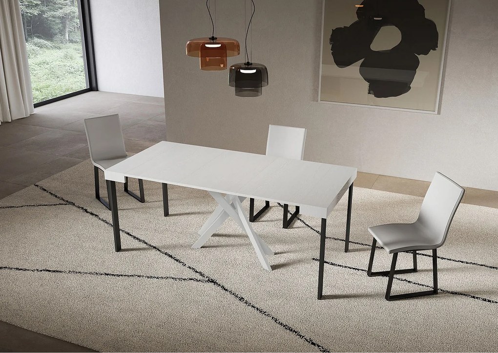 Stół konsolowy rozkładany 90x40/196 cm Saki Small biały jesion białe nogi