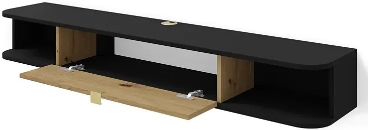 Podwieszana szafka rtv czarny + dąb artisan R7-M52