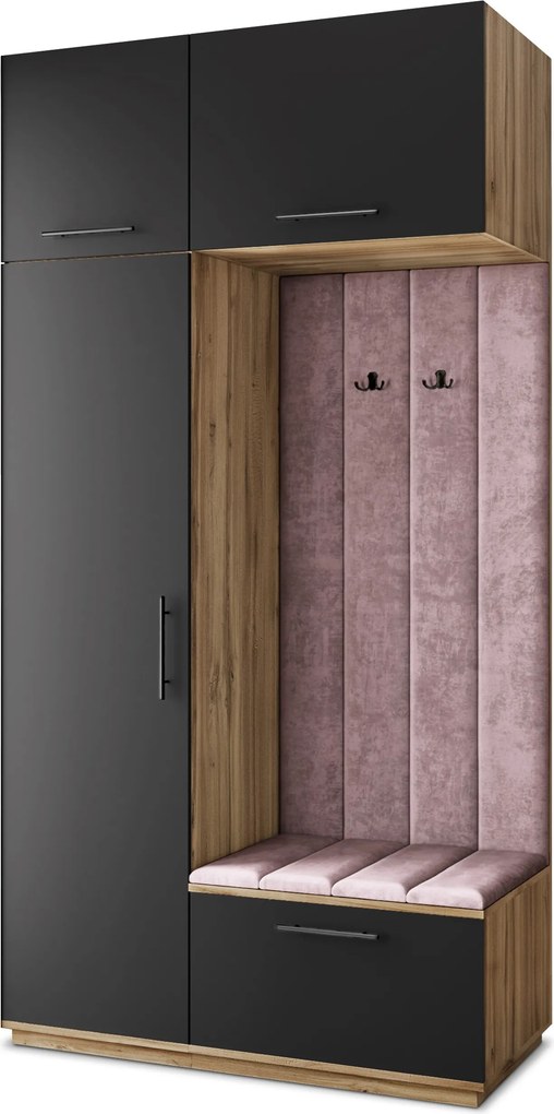 Masseno Garderoba REMA 120/240/60 cm Nowoczesna Szafa do Przedpokoju Dąb wotan, MONOLITH 62 (Wrzosowy)