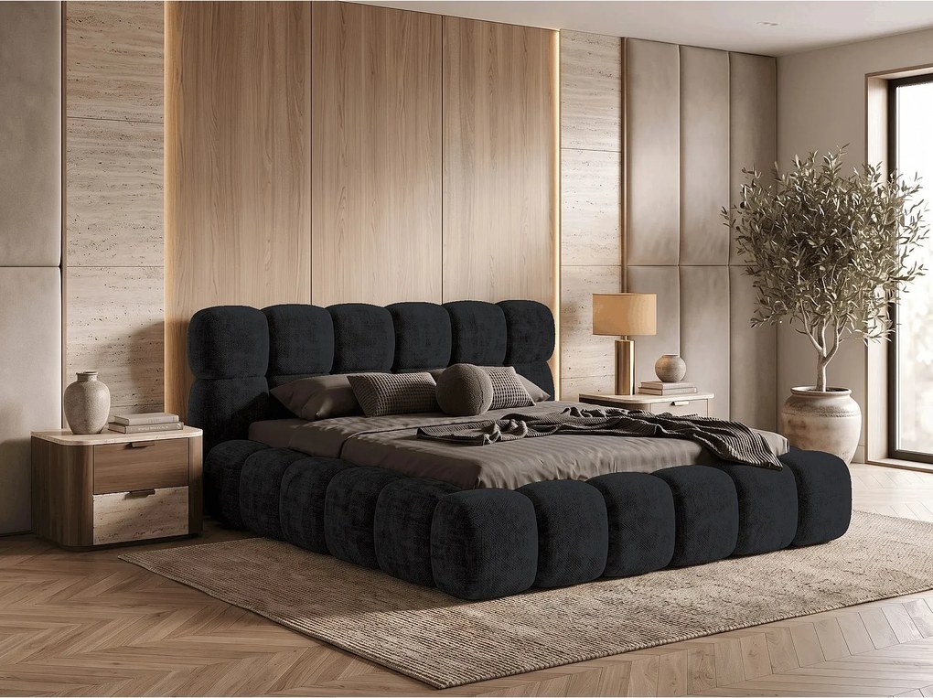 BESILIO Łóżko z grubej pianki 180x200 szenil Tokyo - łóżko z pojemnikiem i stelażem - czarny