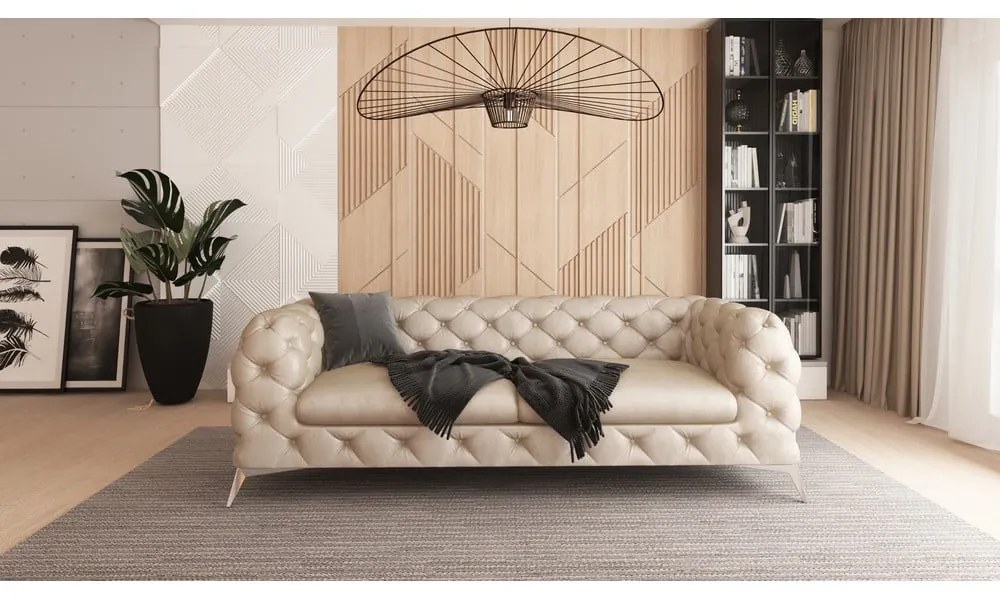 Beżowa aksamitna sofa 225 cm Chelsea – Ropez