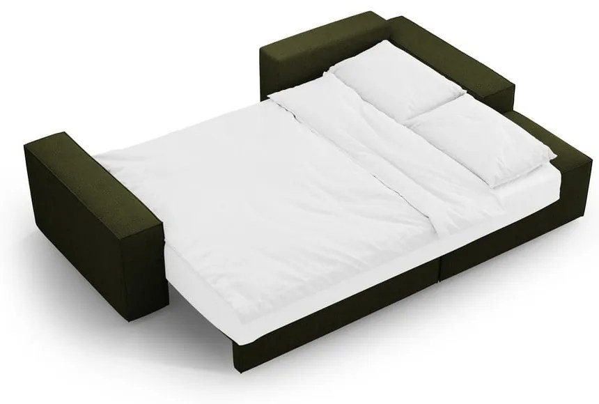 Ciemnozielony rozkładany narożnik z materiału bouclé (prawostronny) Jodie – Micadoni Home