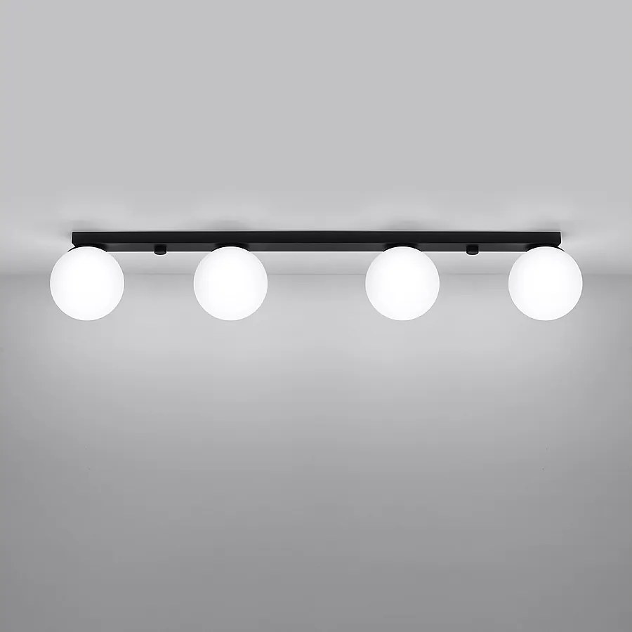 Plafony nowoczesny Zynfi, stal/szkło - 4 źródło światła 3000K - L.88 x H.14.5 cm - czarny