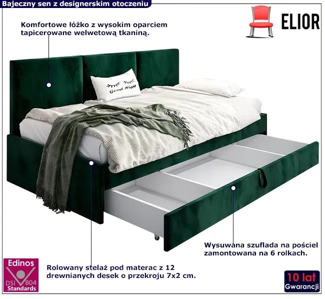 Zielony welwetowy tapczan dziecięcy E9-P87