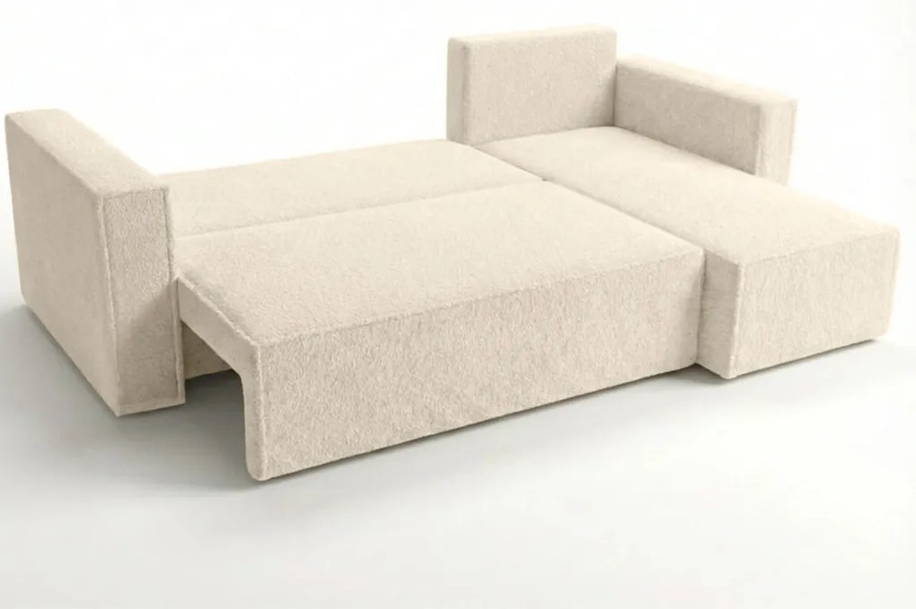 Rozkładana narożna sofa SMART BOUCLE 232x143 cm, kremowa, uniwersalna