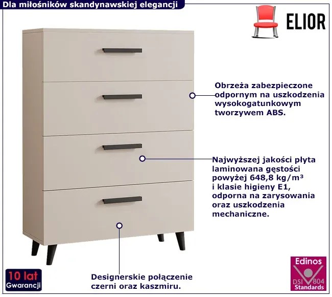 Nowoczesna kaszmirowa komoda z szufladami Libar