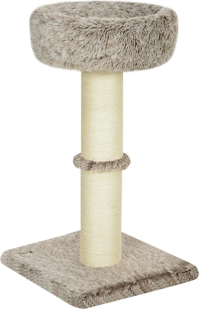 PawHut Drapak dla kota, 87 cm, wieża dla kota z grubym słupem do drapania, pluszowe legowisko, do użytku wewnętrznego, wytrzymałość do 6 kg, Brązowy