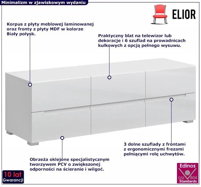 Biała szafka rtv z szufladami F8-L76