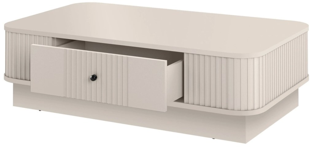 Stolik kawowy z szufladą Vesper 103x60 cm na cokole - kaszmir / czarny uchwyt