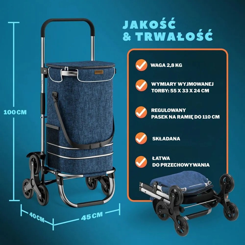 Torba na zakupy na kółkach do schodów COMFORT, 50l, niebieska Monzana