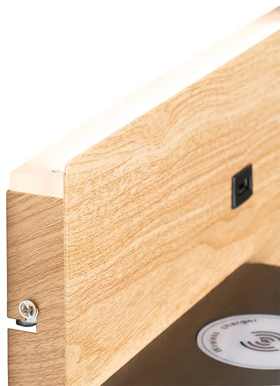 Zestaw 2 lamp ściennych czarnych z drewnem, w tym LED z USB i ładowarką indukcyjną - Riza Nowoczesny Oswietlenie wewnetrzne