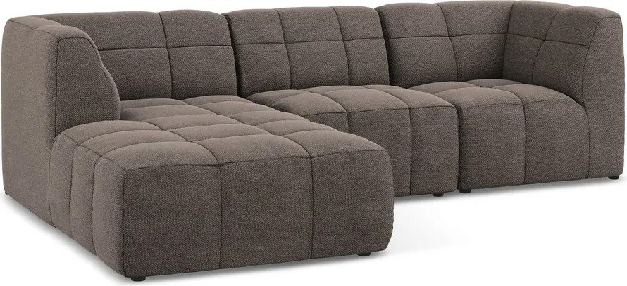 Brązowy narożnik z materiału bouclé (lewostronny/z szezlongiem) Aloha – Makamii