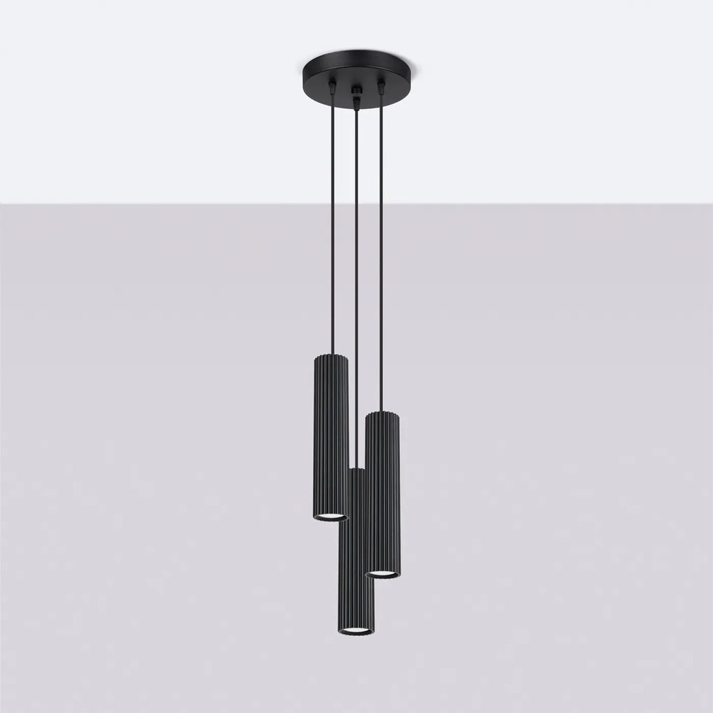 Lampa wisząca KARBON 3P czarna ryflowana SOLLUX LIGHTING