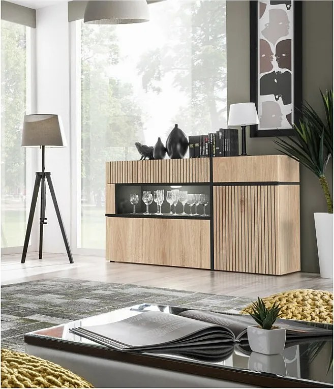 Komoda CROSS 150 LED hickory jackson/czarna