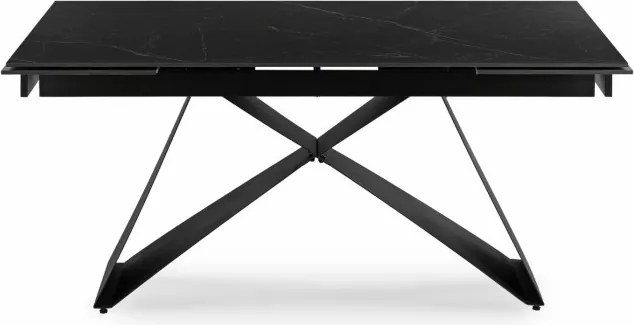 Zestaw Stół Prostokątny Rozkładany VICTOR 160-240 cm Czarny Marmur i 4 Krzesła MODESTO Czarne Welurowe Nowoczesne