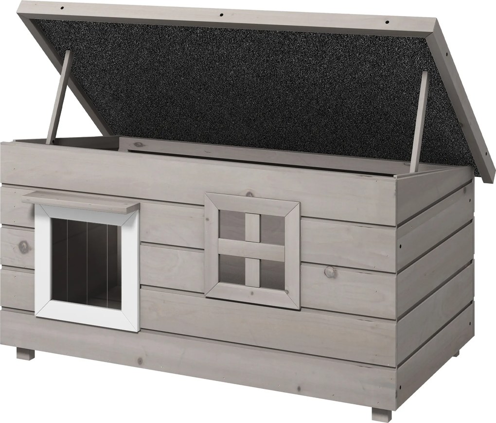 PawHut dom kot chata dla kota z asfaltowym oknem dachowym odporne na zimę drewno jodłowe szare