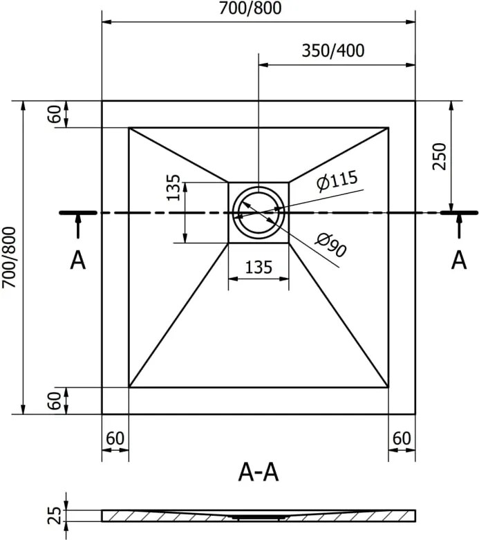 Mexen Stone+ brodzik kompozytowy kwadratowy 70 x 70 cm, szary-beton - 44617070