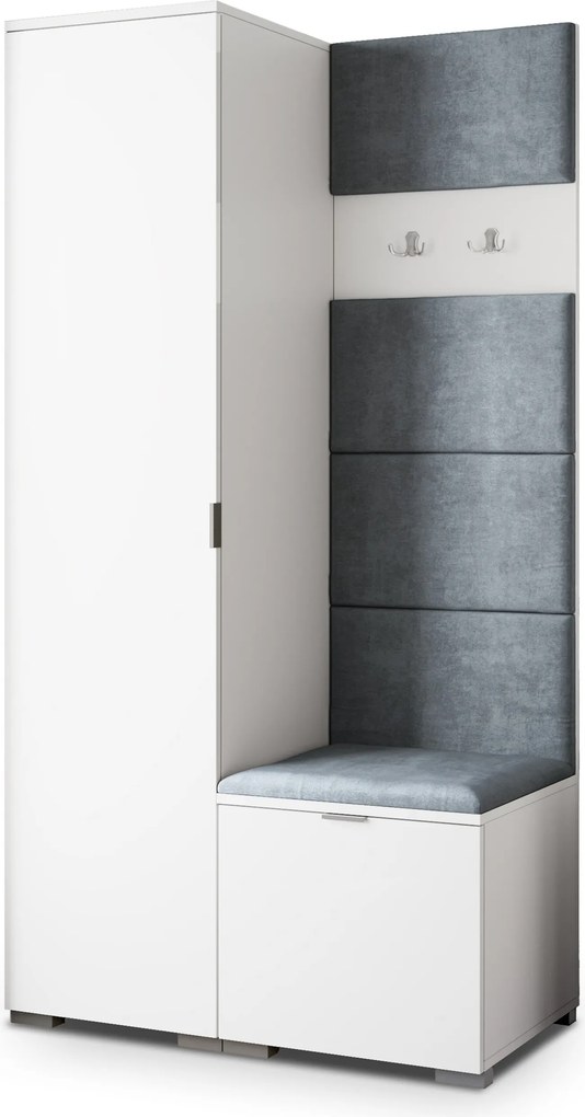 Masseno Garderoba LORI 95/181/51 cm Nowoczesna Szafa do Przedpokoju Biała, MONOLITH 85 (Szary)