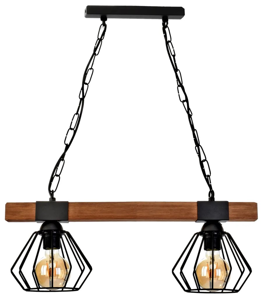 Lampa, podwójna, loft, czarna, drewno wisząca ULF BLACK/WOOD 2xE27