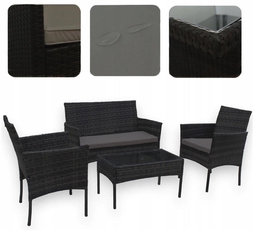 Zestaw mebli ogrodowych - sofa fotele i stolik Natal 010 czarny