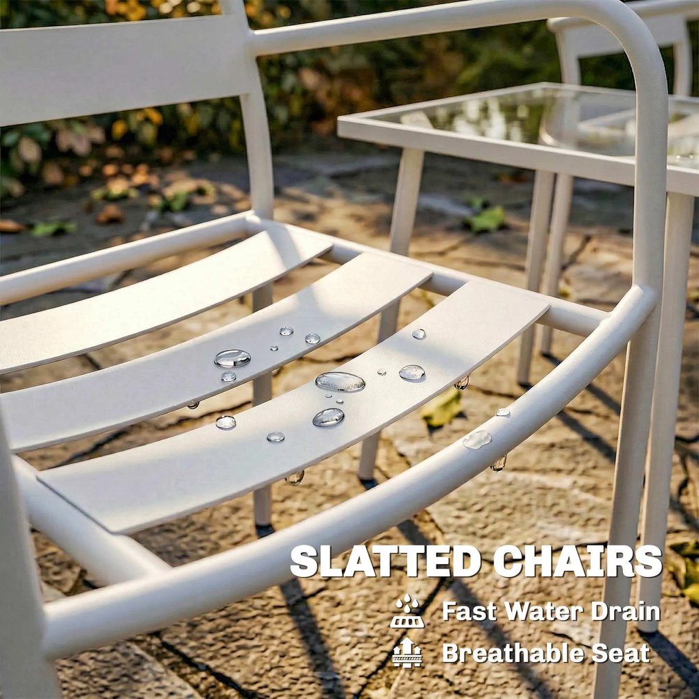 Outsunny Zestaw bistro 3-częściowy metalowy zestaw mebli ogrodowych z 2 krzesłami, stołem, design lamelowy, odporny na rdzę | Aosom PL