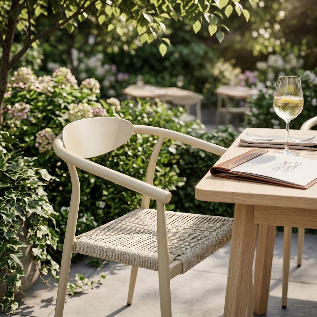 Krzesło Ogrodowe Beżowe 56x61x74,5 cm Plecione Naturalne Sznurki Nowoczesne