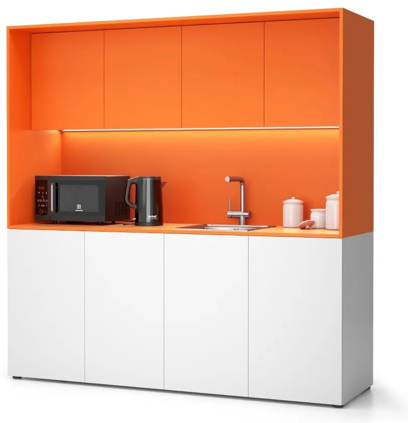 Kuchnia biurowa NIKA ze zlewem i kranem 1963 x 600 x 2000 mm, Pomarańczowy, prawo