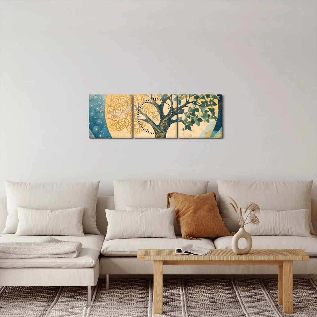 Obraz – Drzewo życia w księżycu (z zegarem) (90x30 cm)