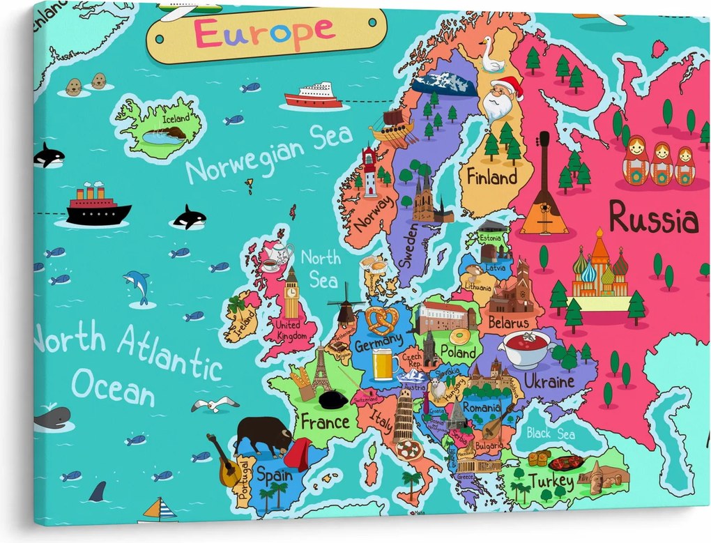 Obraz - Dziecięca mapa Europy (70x50 cm)