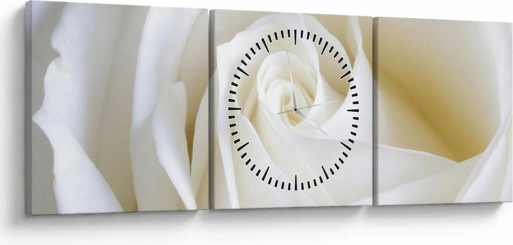 Obraz białej róży (z zegarem) (90x30 cm)
