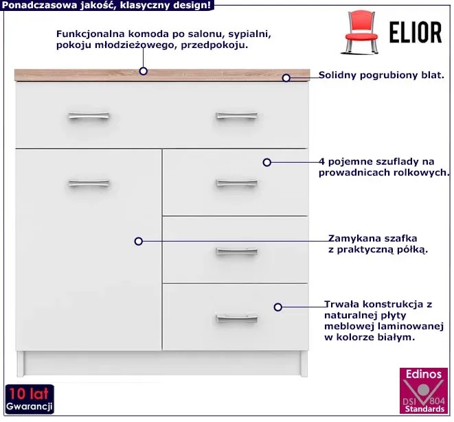 Biała komoda z 4 szufladami - Riza 4X